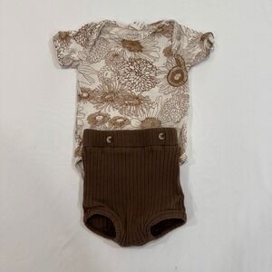Kate Quinn Sunflower Bodysuit and Ribbed Bloomer Set Baby 3-6M Brown Boho Earthy
